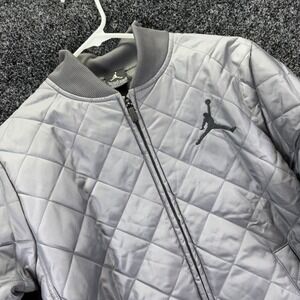 Jordan Boys Gray Quilted Bomber Jacket Full Zip Varsity Logo Large 12-13Y